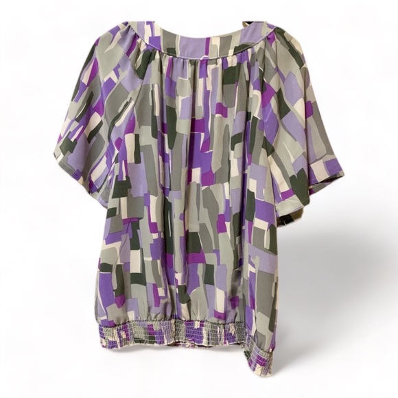 Blair Color Block Blouse (Purple, Olive & Taupe Green) - L - Picture 3 of 4
